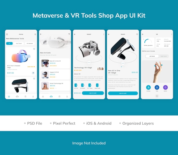 Kit interfaccia utente dell'app negozio strumenti vr di metaverse amp