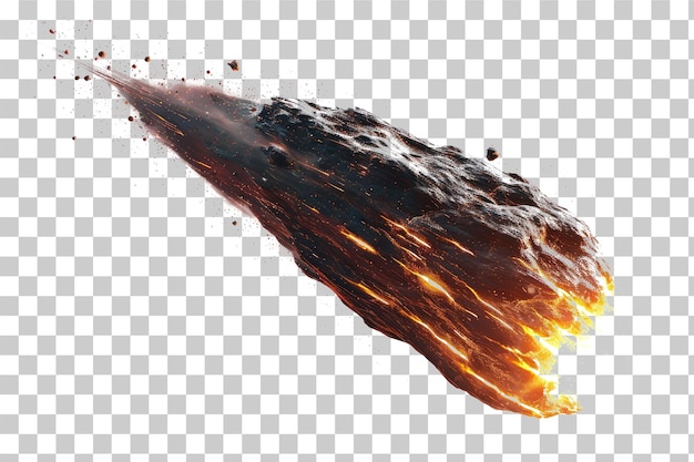 PSD a meteor in the air engulfed in fire on a transparent background