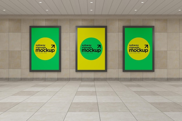 Metro drie verticale bewegwijzering Mockup Billboard Mock up