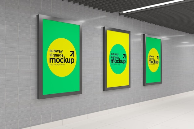 Metro drie verticale bewegwijzering Mockup Billboard Mock up