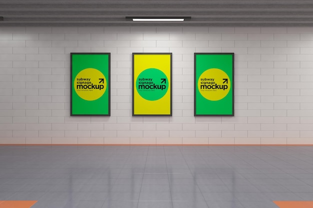 Metro drie verticale bewegwijzering Mockup Billboard Mock up