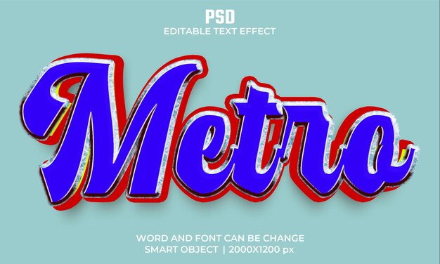 PSD metro efekt tekstowy 3d psd, w pełni edytowalna, wysoka jakość