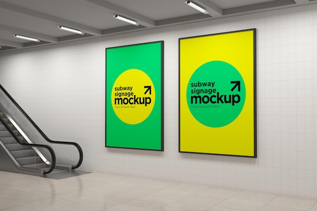 Metro twee verticale bewegwijzering mockup billboard mock up