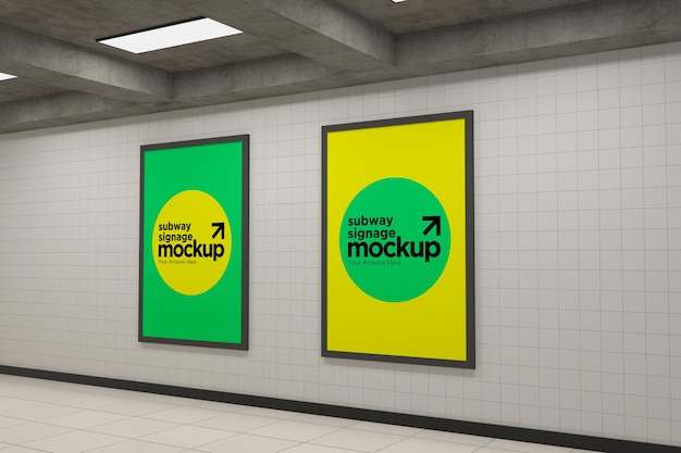 Metro twee verticale bewegwijzering mockup billboard mock up