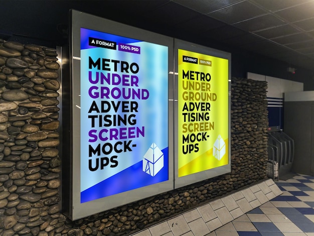 Metro underground advertising billboard mockup