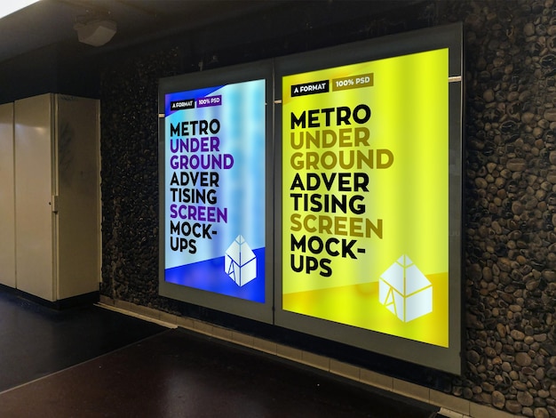 PSD metro underground advertising billboard mockup