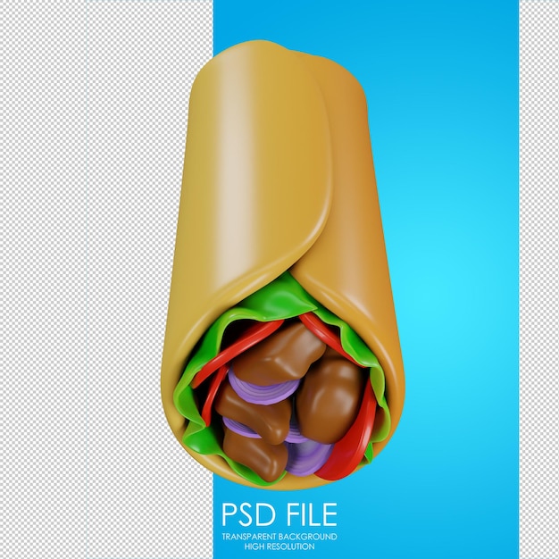 Mexicaanse burrito met vlees en salade Lavash met vlees en ui Latijns-Amerikaans eten Burrito icoon Pictogram voor Landing Page Design 3D rendering illustratie