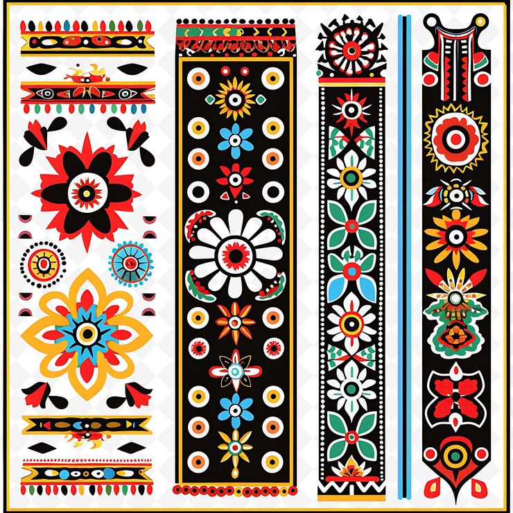 PSD mexicaanse huichol kralenwerk met traditionele motieven borderlines png unieke gestileerde motieven ontwerpen