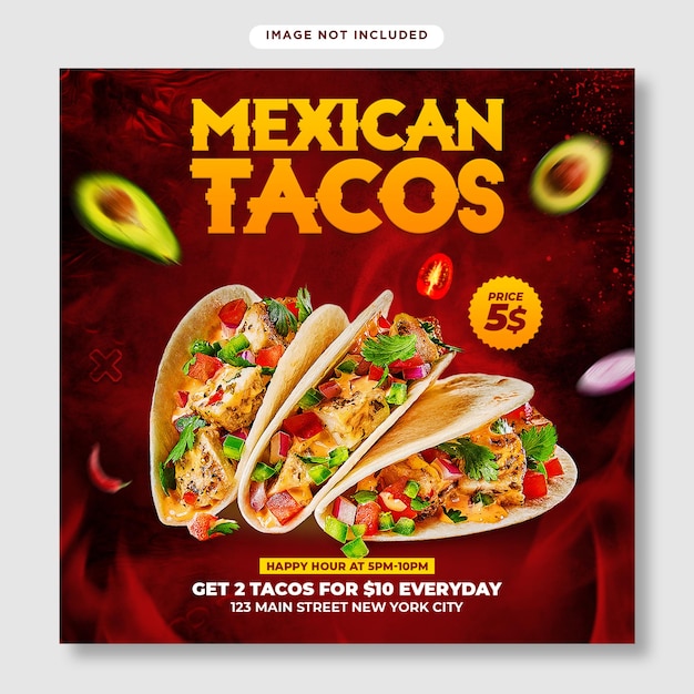 Mexicaanse taco's flyer en social media postsjabloon