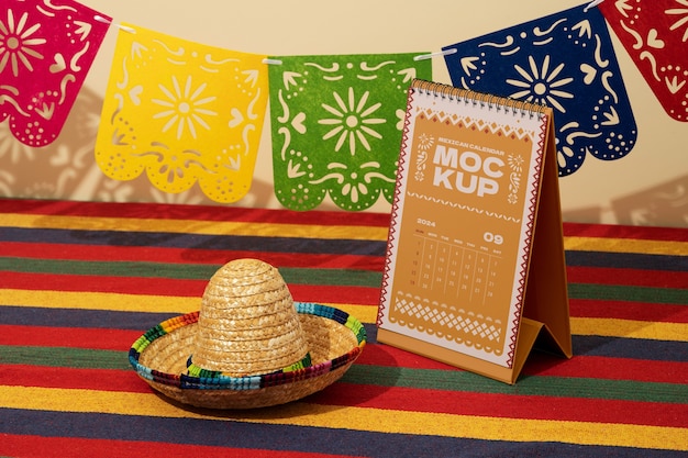 PSD mexican calendar mockup for 2024