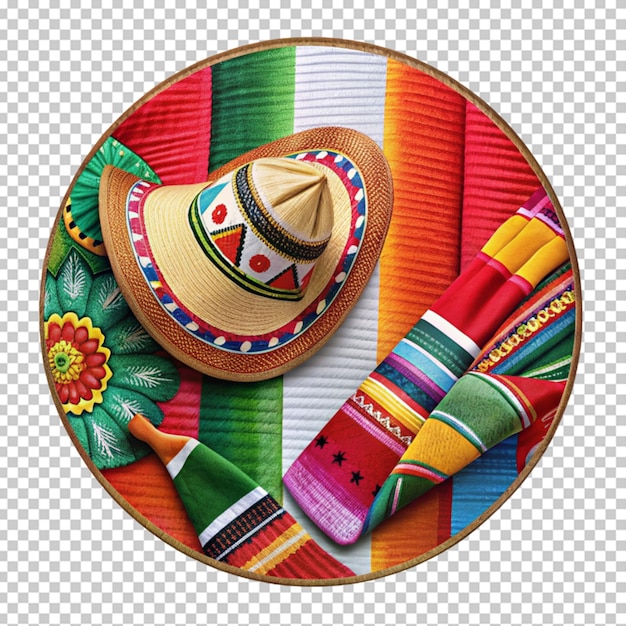 PSD Мексиканская культура с красочными тканями круглой формы на прозрачном фоне