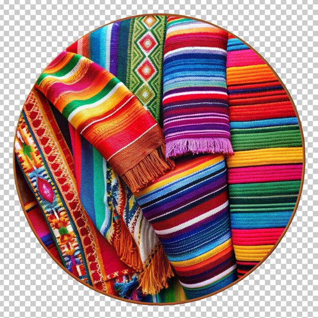 PSD mexican culture with colorful fabrics round shape on transparent background