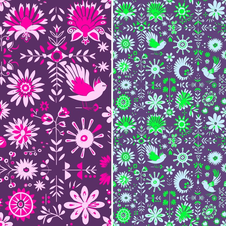 PSD mexican embroidery patterns with colorful floral and animal creative abstract geometric vector