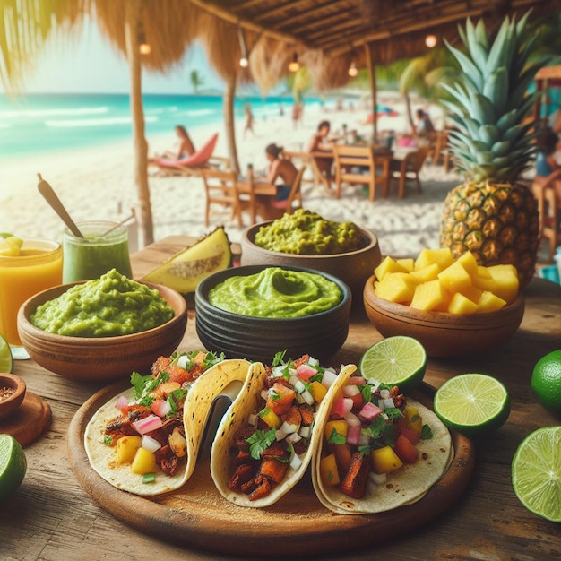 PSD mexican food enchilada with guacamole at the bach bar in the sunset vacation poster