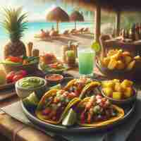 PSD mexican food enchilada with guacamole at the bach bar in the sunset vacation poster