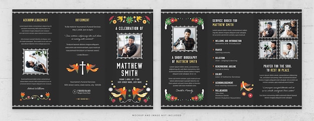 PSD mexican funeral memorial card template in psd tri fold