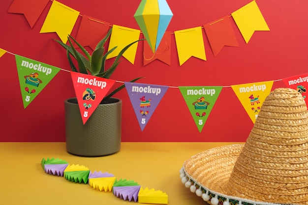 PSD mexican garland mockup design