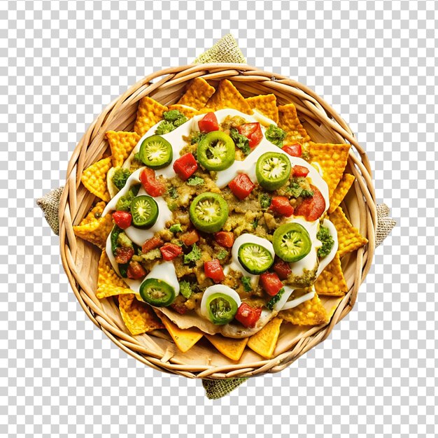 PSD mexican nachos supreme in basket isolated on transparent background