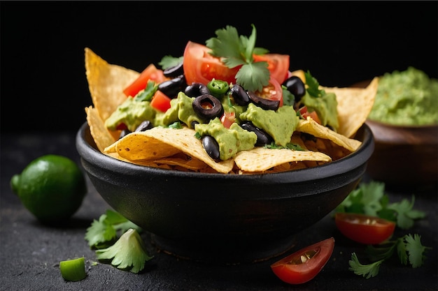 Mexican nachos with black beans and tortilla chips