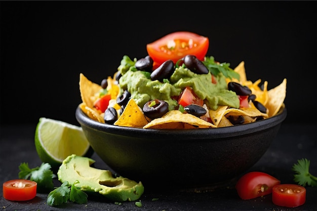 Mexican nachos with black beans and tortilla chips