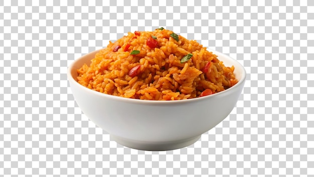PSD mexican rice garnished with fresh parsley in white ceramic bowl on transparent background