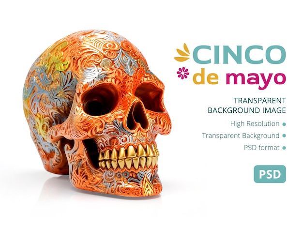 PSD a mexican skull with a colorful design