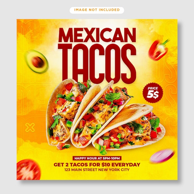 PSD mexican tacos flyer and social media post template