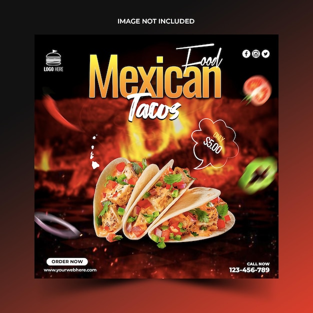 PSD mexican tacos food yummy social media post design template