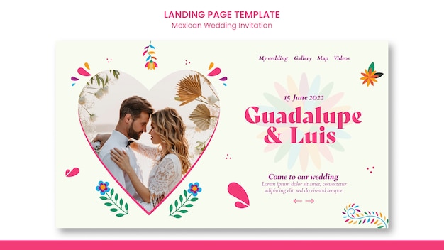 メキシコの結婚式の招待状のランディングページ