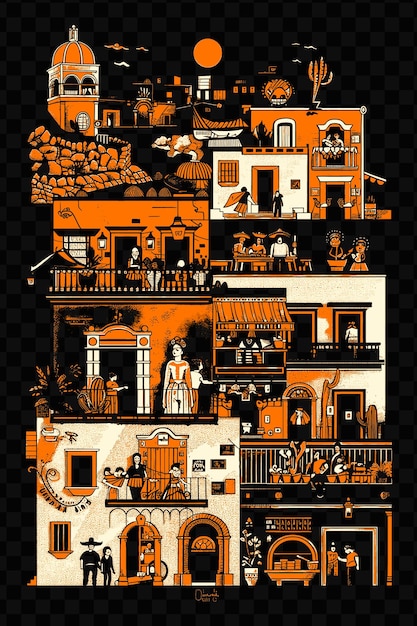 PSD mexico city with frida kahlo inspired street scene and casa psd vector tshirt tattoo ink scape art