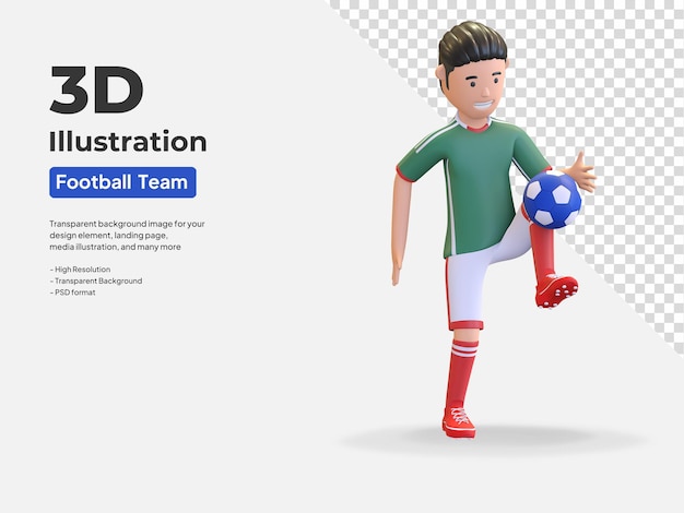 PSD メキシコのサッカー選手の男がボールジャグリング3dレンダリングイラスト