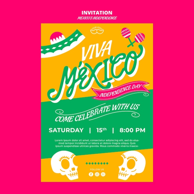 PSD メキシコ独立記念日の招待状テンプレート