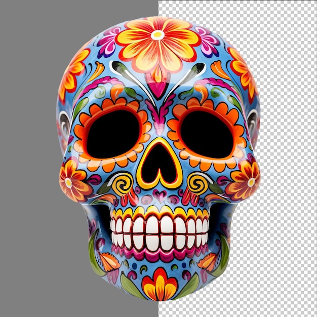 Mexico versierde blauwe schedel dia de los muertos schedel geïsoleerd op transparante achtergrond png psd