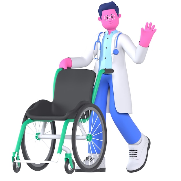 PSD mężczyzna lekarz na wózku inwalidzkim szpital medyczny