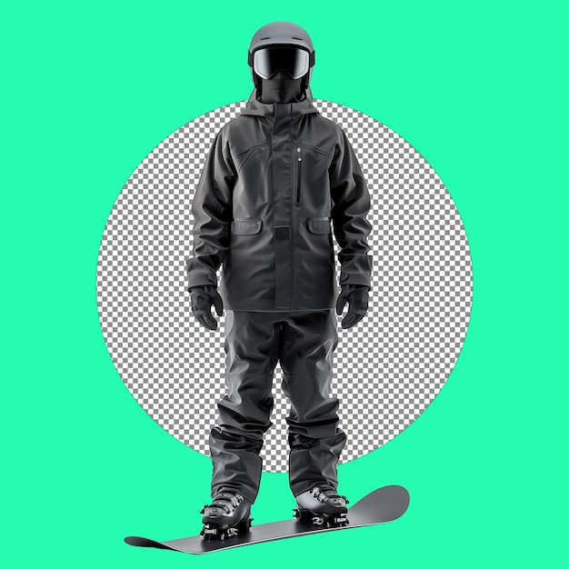 PSD mężczyzna na snowboardu w czarnej odzieży sportowej