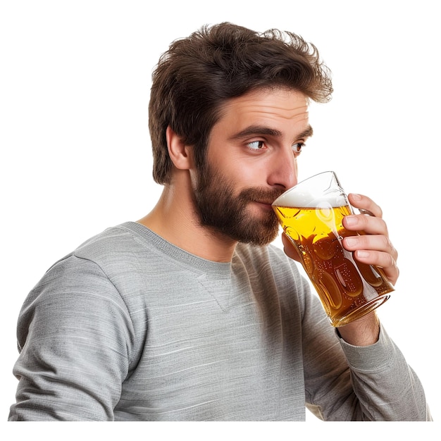 Mężczyzna pije piwo i alkohol.