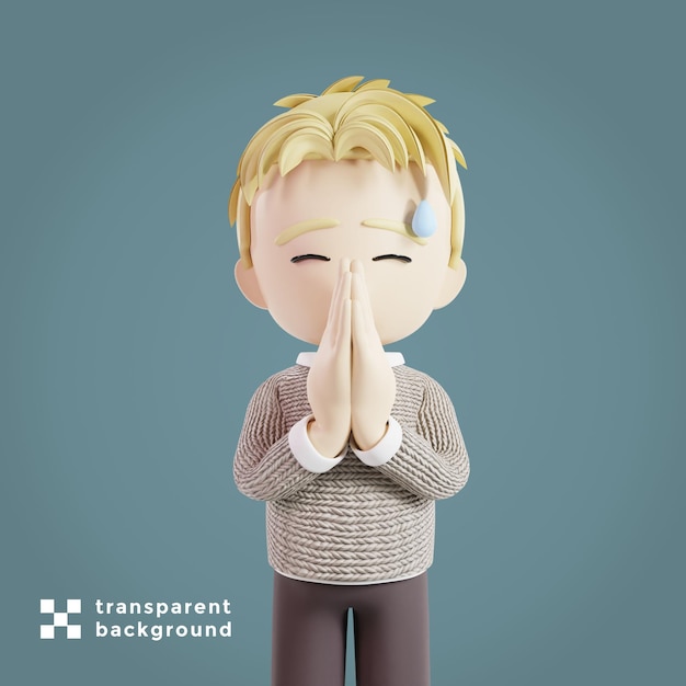 Mężczyzna przeprasza namaste gest 3d ilustracja renderowania postaci