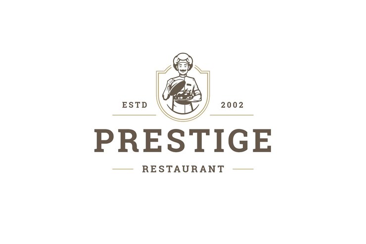 PSD mężczyzna szef kuchni otwarty talerz z kurczakiem, indyjskim mięsem restauracja vintage szablon projektu logo