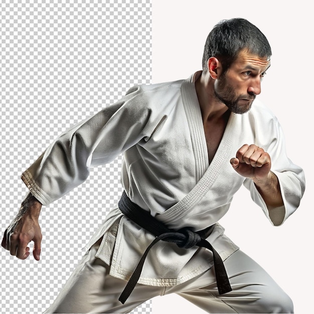 PSD mężczyzna w kimono ćwiczy karate.