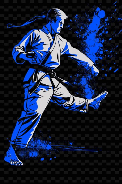 Mężczyzna W Niebiesko-białym Mundurze Biegnie Z Pasem, Na Którym Jest Napisane Karate.