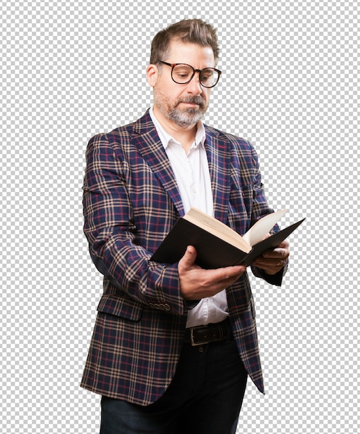 PSD mężczyzna w średnim wieku, czytając książkę