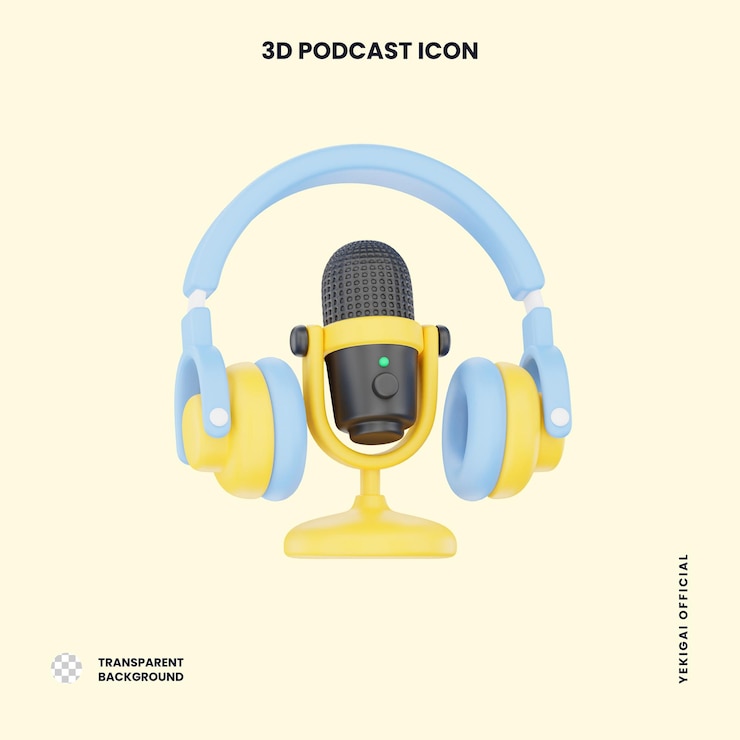 PSD mic with headphone 3d podcast illustration for uiux web app infographic etc