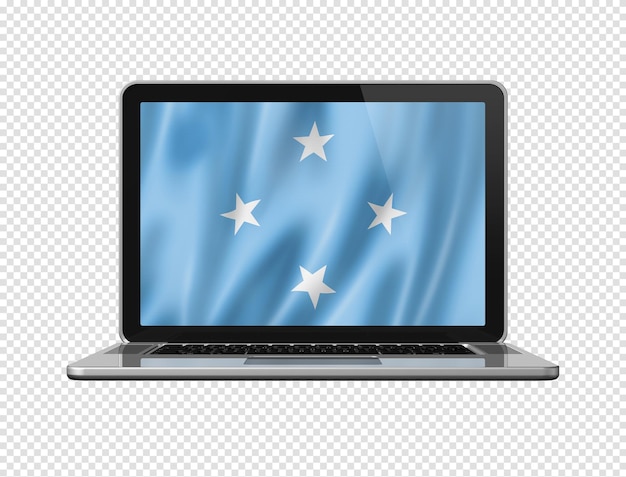 Micronesian flag on laptop screen isolated on white 3D illustration