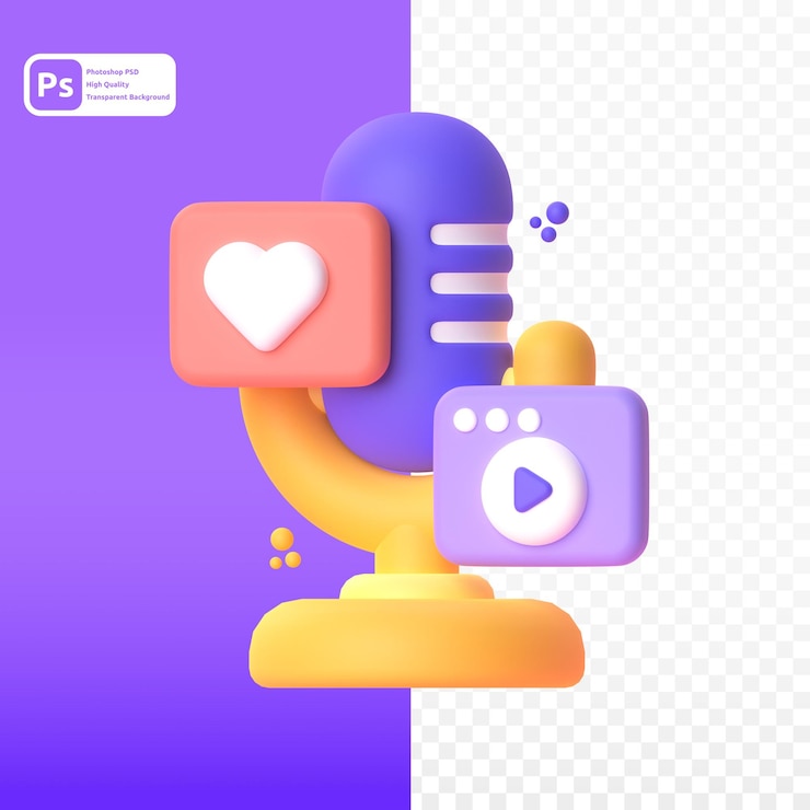 PSD микрофон в 3d-рендеринге для веб-презентации графических активов или другого
