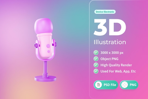 Illustrazione 3d del dispositivo elettronico del microfono