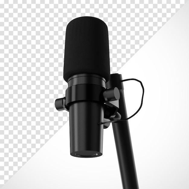 a microphone and a white background with a black cord