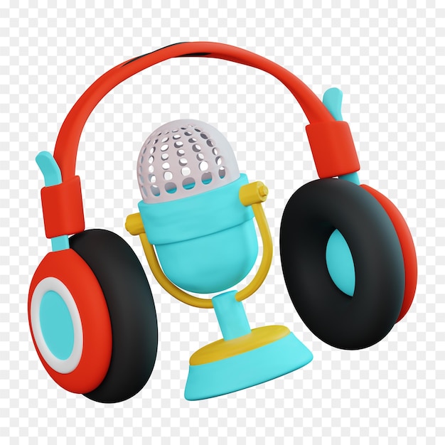 Un microfono con un paio di cuffie su di esso podcast mic 3d illustration