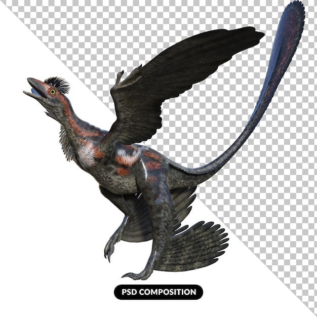 PSD microraptor dinosaur isolated 3d render