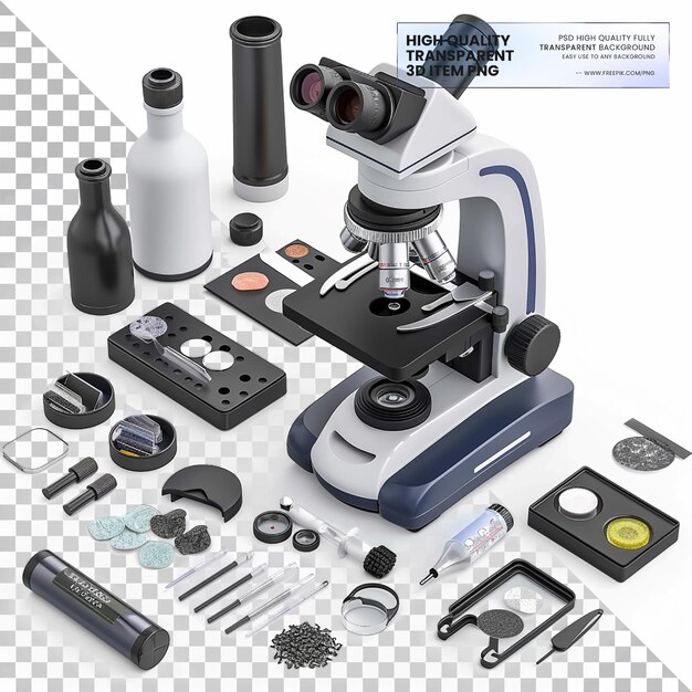 Microscope set a beginner microscope set with slides on transparent background