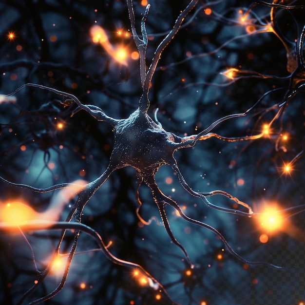 microscopic neuron fractals with blue light particles medical microbiology black background